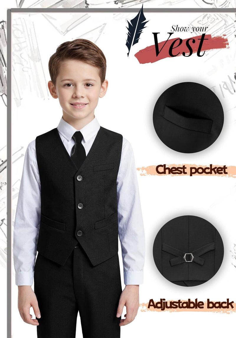 YuanLu 4 Piece Suit for Boys Slim Fit Toddler Tuxedo Black Kids Formal Wear Wedding Guest Clothes Ring Bearer Outfit Homecoming Dress Suit Size 7 - Image 4